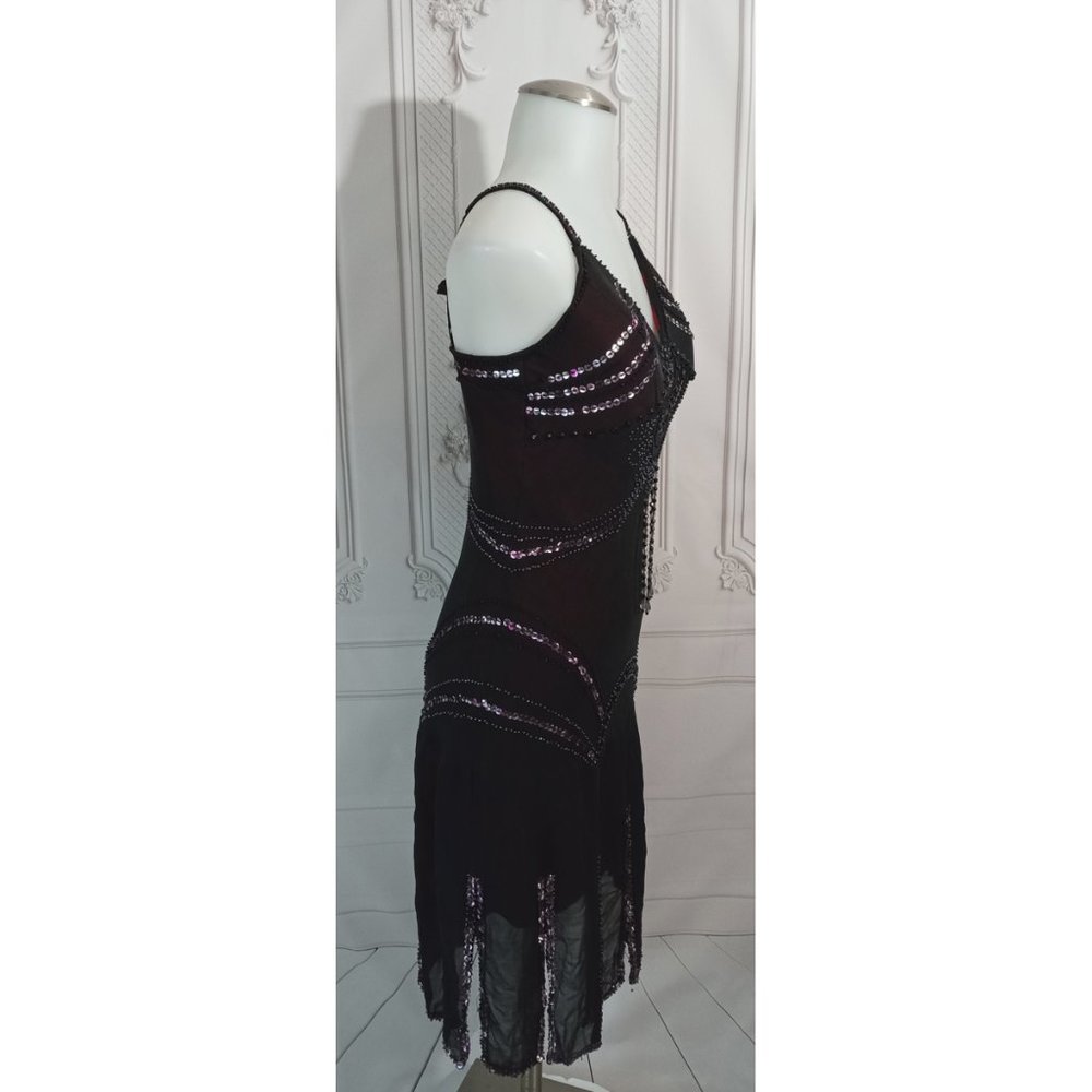 SOLD!!! Sue Wong Vintage Silk Black Pink Beaded Sequin Slip Dress - Picture 3 of 9
